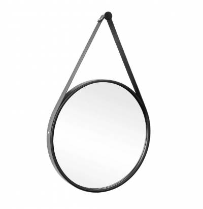 Espelho Decorativo Adnet 50cm Preto com Alça Preta                                      